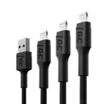 Set 3x Green Cell Kabel Green Cell Ray USB - Lightning 30cm. 120cm. 200cm för iPhone. iPad. iPod. vit LED. snabbladdning.