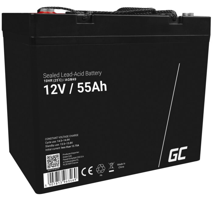 Green Cell AGM VRLA 12V 55Ah underhållsfri batteri för gräsklippare. skoter. båt. rullstol. - Bild 1
