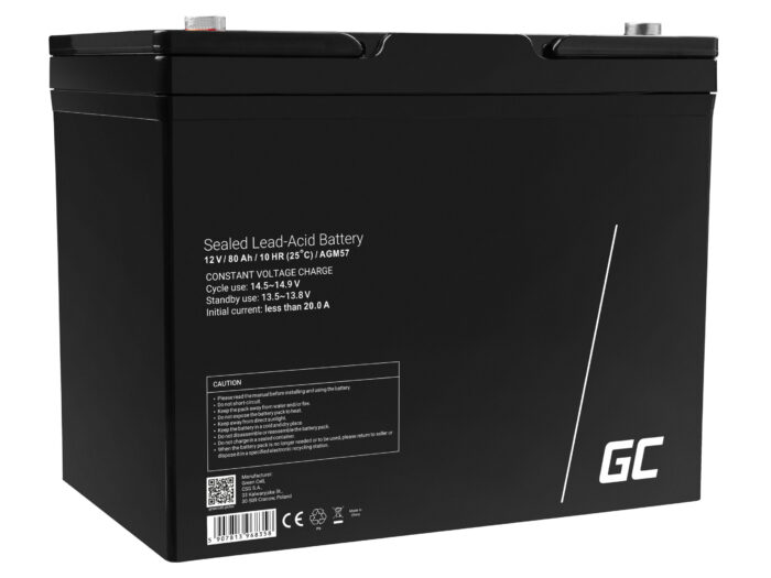 Green Cell AGM VRLA 12V 80Ah underhållsfri batteri för båtar. skotrar. husbilar. rullstolar. gräsklippare. - Bild 1