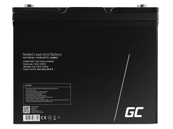 Green Cell AGM VRLA 12V 80Ah underhållsfri batteri för båtar. skotrar. husbilar. rullstolar. gräsklippare. - Bild 2