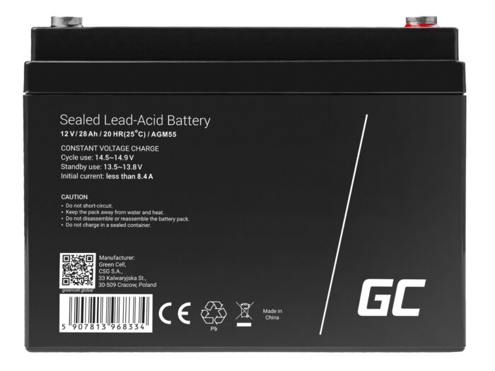Green Cell AGM VRLA 12V 28Ah underhållsfri batteri för båtar. scootrar. leksaker. rullstolar. kampera. - Bild 2