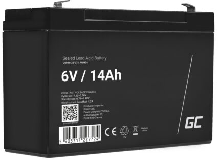 Green Cell AGM VRLA 6V 14Ah underhållsfri batteri för larmsystem. kassaapparat. leksaker.