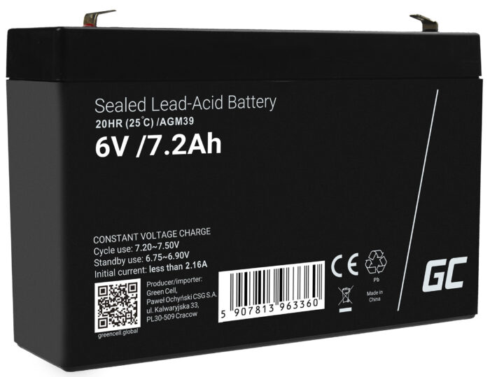 Green Cell AGM VRLA 6V 7.2Ah underhållsfri batteri för larmsystem. kassaapparat. leksaker. - Bild 1