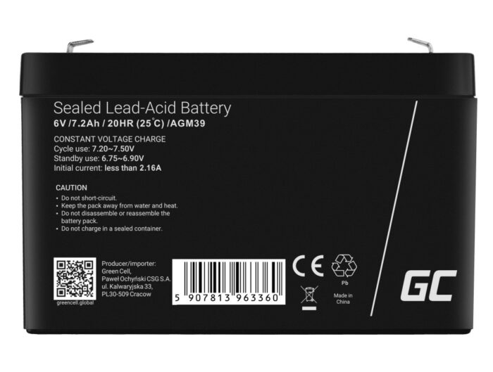 Green Cell AGM VRLA 6V 7.2Ah underhållsfri batteri för larmsystem. kassaapparat. leksaker. - Bild 4