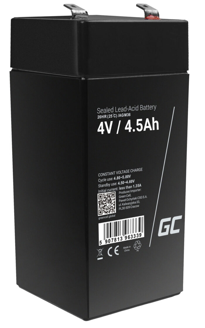 Green Cell AGM VRLA 4V 4.5Ah underhållsfri batteri för larmsystem. kassaregister. leksaker. - Bild 1