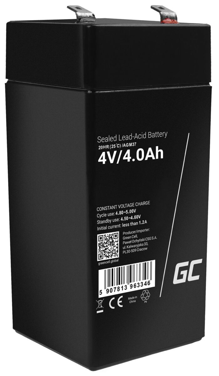 Green Cell AGM VRLA 4V 4Ah underhållsfri batteri för alarmsystem. kassaapparat. leksaker. - Bild 1