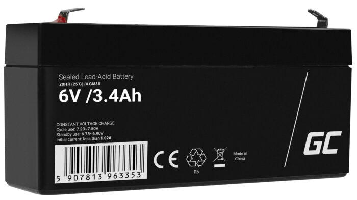 Green Cell AGM VRLA 6V 3.4Ah underhållsfri batteri för larmanläggning. kassaregister. leksaker. - Bild 1