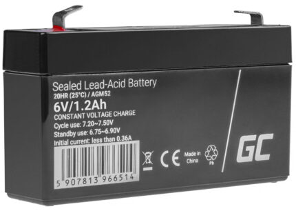 Green Cell AGM VRLA 6V 1.2Ah underhållsfri batteri för larmsystem. kassaapparat. leksaker.