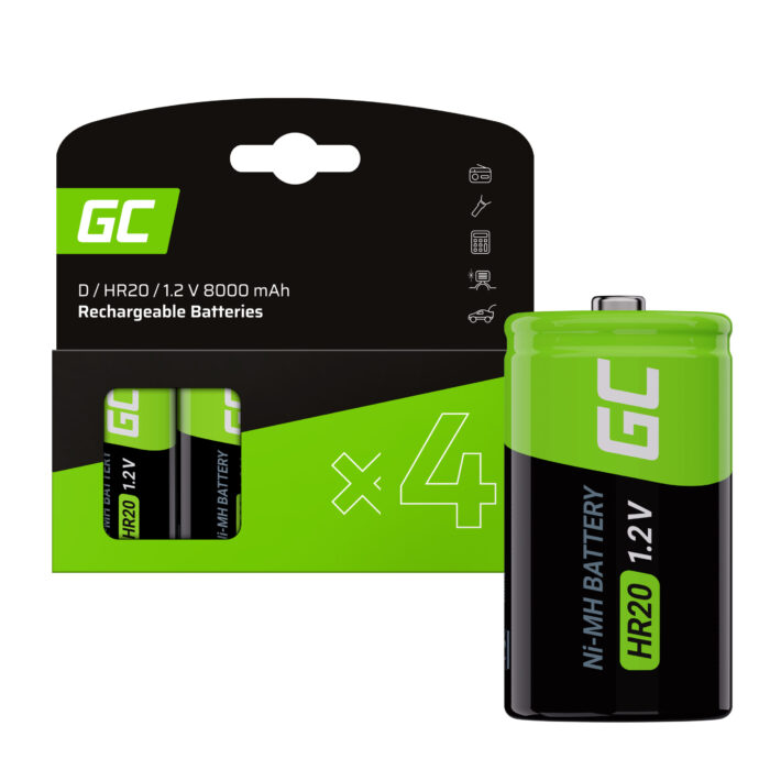 Gröna Cell Återladdningsbara Batterier 4x D R20 HR20 Ni-MH 1.2V 8000mAh - Bild 1