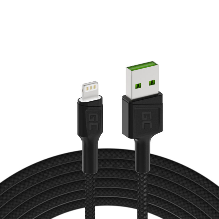 Green Cell Kabel Ray USB-A - Lightning Vit LED 200cm med stöd för Apple 2.4A snabbladdning. - Bild 1