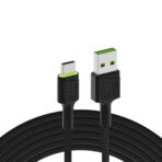 Green Cell Kabel Ray USB-Kabel - USB-C 120cm med grön LED-bakgrundsbelysning och stöd för snabbladdning Ultra Charge. QC 3.0.
