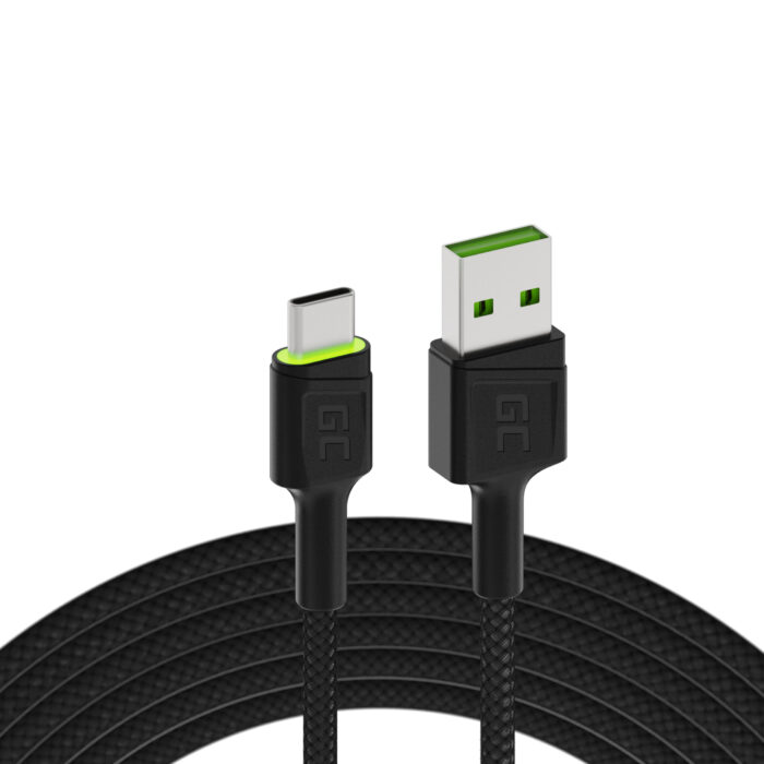 Green Cell Kabel Ray USB-Kabel - USB-C 120cm med grön LED-bakgrundsbelysning och stöd för snabbladdning Ultra Charge. QC 3.0. - Bild 1