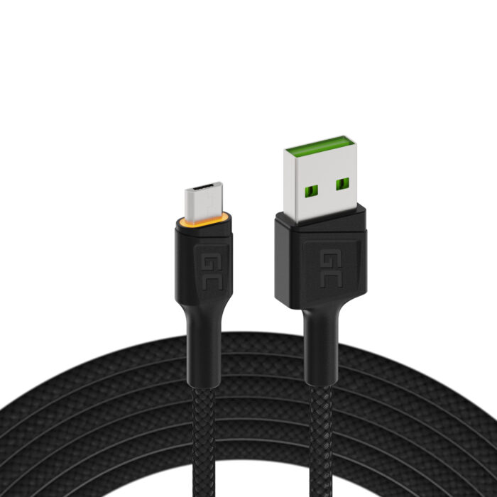 Green Cell Kabel Ray USB-A - microUSB Gul LED 120cm med stöd för Ultra Charge QC3.0 snabbladdning. - Bild 1