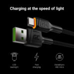 Green Cell Kabel Ray USB-A - microUSB Gul LED 120cm med stöd för Ultra Charge QC3.0 snabbladdning. - Bild 2