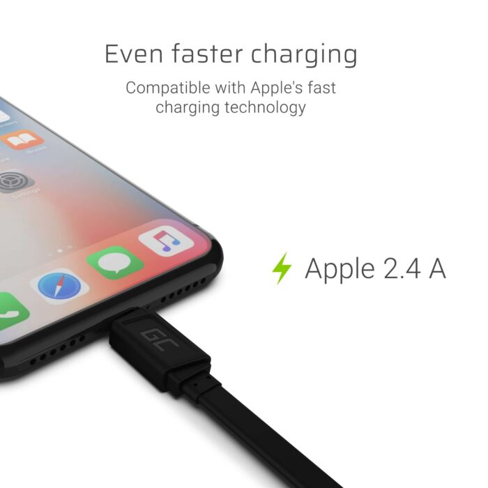 Green Cell kabel GCmatte Lightning Flat kabel 25 cm med snabbladdning Apple 2.4A. - Bild 2