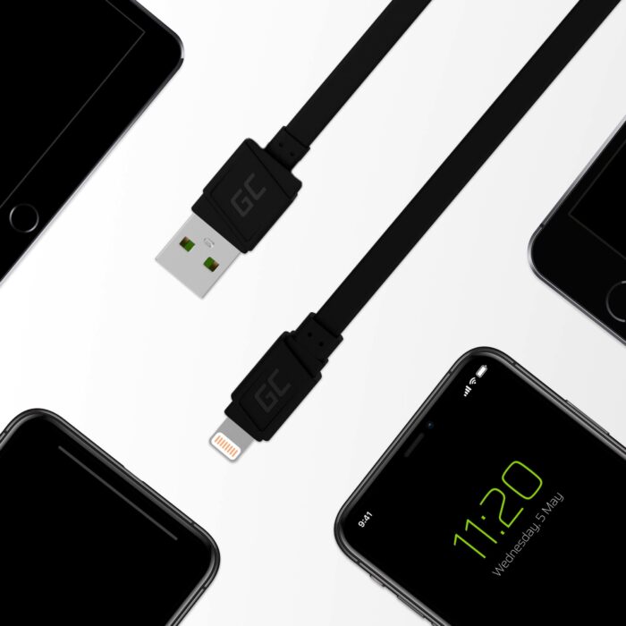 Green Cell kabel GCmatte Lightning Flat kabel 25 cm med snabbladdning Apple 2.4A. - Bild 4