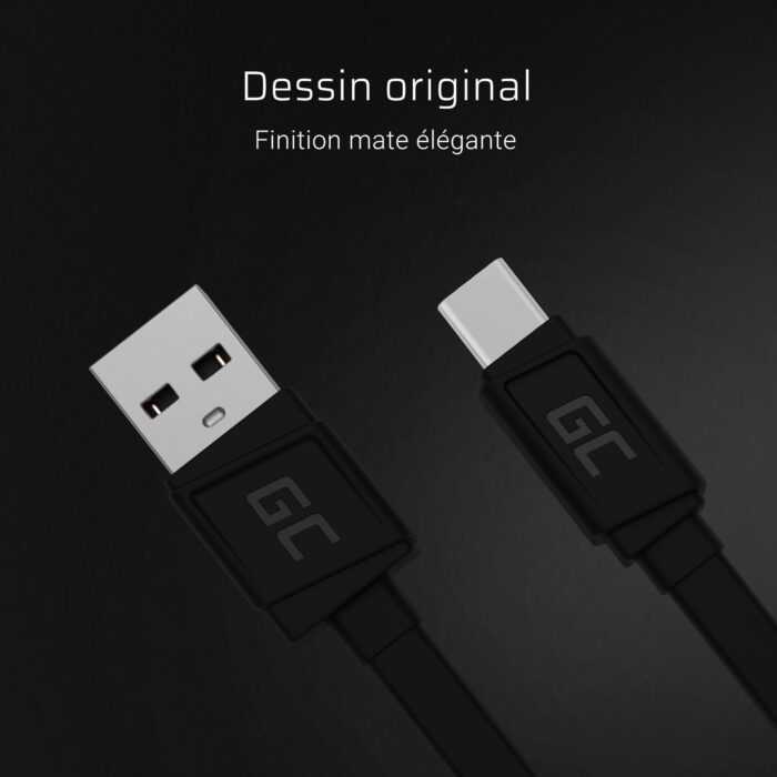 Green Cell Kabel GCmatte USB-C Platt kabel 25 cm med snabbladdning. - Bild 2