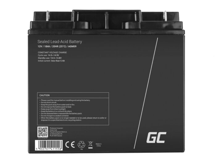 Green Cell AGM VRLA 12V 18Ah underhållsfri batteri för gräsklippare. skoter. båt. rullstol. - Bild 2