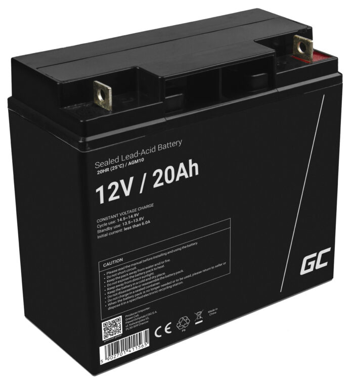 Green Cell AGM VRLA 12V 20Ah underhållsfri batteri för gräsklippare. skoter. båt. rullstol. - Bild 1