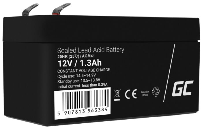 Green Cell AGM VRLA 12V 1.3Ah underhållsfri batteri för larmsystem. kassaapparat. leksaker. - Bild 1