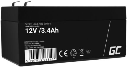 Green Cell AGM VRLA 12V 3.4Ah underhållsfri batteri för larmsystem. kassaapparat. leksaker.