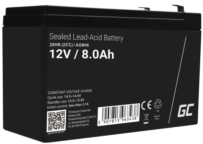 Green Cell AGM VRLA 12V 8Ah underhållsfri batteri för larmsystem. kassaapparat. leksaker. - Bild 1