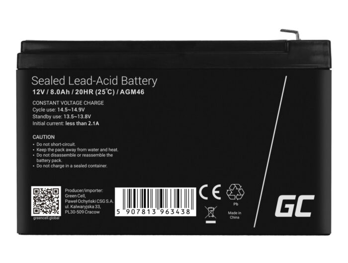 Green Cell AGM VRLA 12V 8Ah underhållsfri batteri för larmsystem. kassaapparat. leksaker. - Bild 4