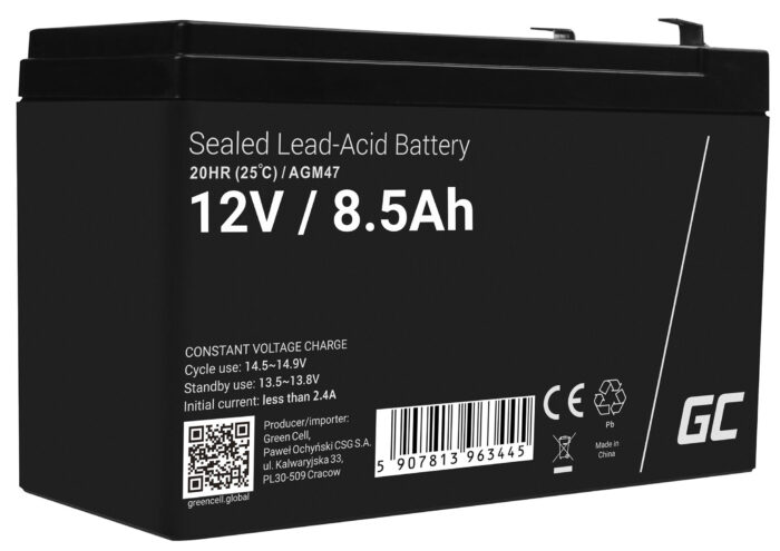 Green Cell AGM VRLA 12V 8.5Ah underhållsfri batteri för larmsystem. kassaapparat. leksaker. - Bild 1
