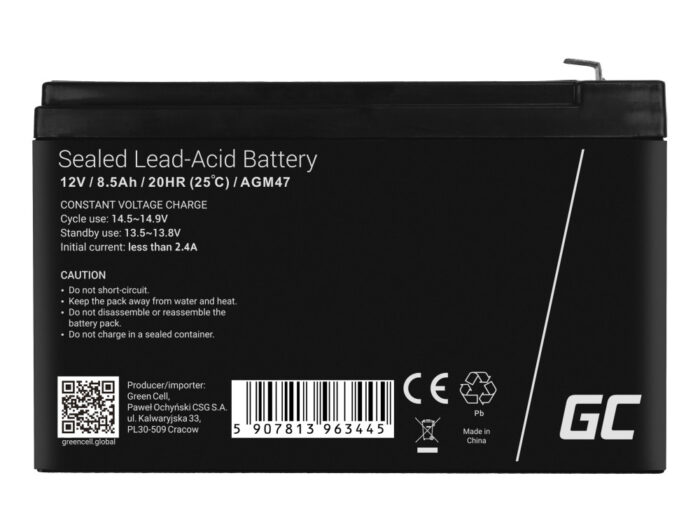 Green Cell AGM VRLA 12V 8.5Ah underhållsfri batteri för larmsystem. kassaapparat. leksaker. - Bild 4