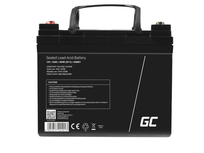 Green Cell AGM VRLA 12V 33Ah underhållsfri batteri för gräsklippare. skoter. båt. rullstol. - Bild 4