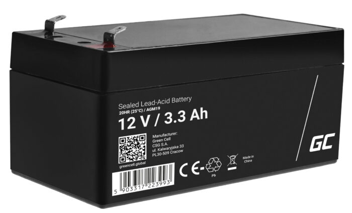 Green Cell AGM VRLA 12V 3.3Ah underhållsfri batteri för larmsystem. kassaapparat. leksaker. - Bild 1