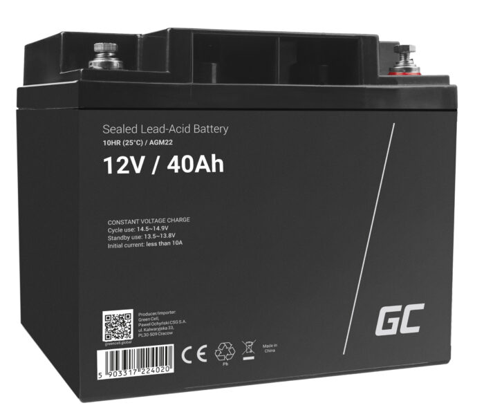 Green Cell AGM VRLA 12V 40Ah underhållsfri batteri för gräsklippare. skoter. båt. rullstol. - Bild 1