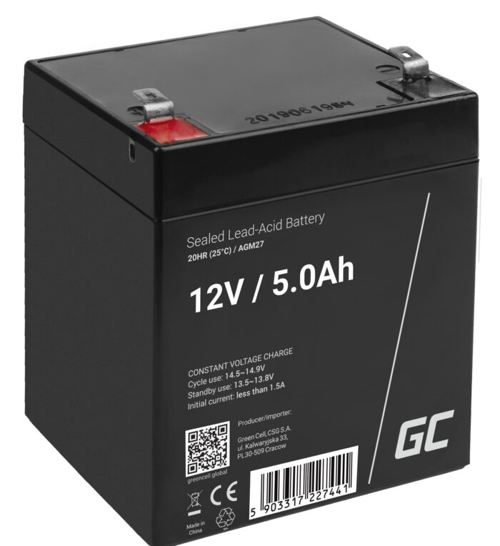 Green Cell AGM VRLA 12V 5Ah underhållsfri batteri för larmsystem. kassaapparat. leksaker. - Bild 1