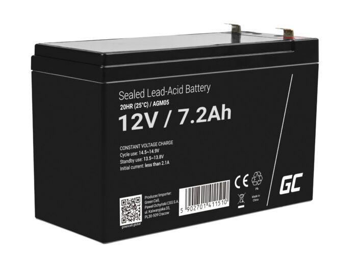Green Cell AGM VRLA 12V 7.2Ah underhållsfri batteri för larmsystem. kassaapparat. leksaker. - Bild 1