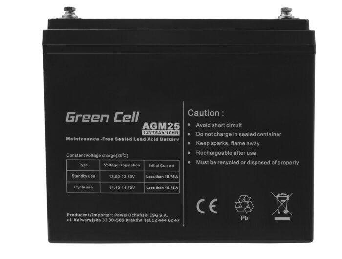 Green Cell AGM VRLA 12V 75Ah underhållsfri batteri för husbil. fotovoltaik. solpaneler. båtar. - Bild 5