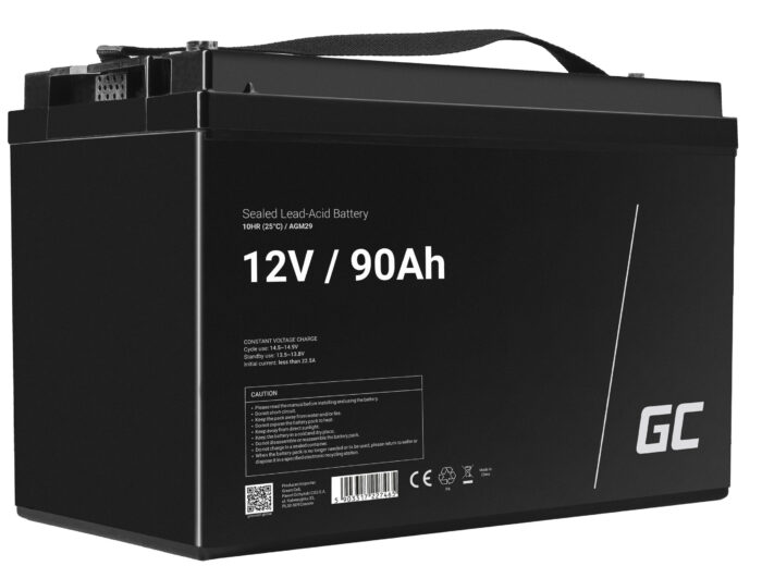 Green Cell AGM VRLA 12V 90Ah underhållsfri batteri för husvagn. fotovoltaik. solpaneler. båtar. - Bild 1