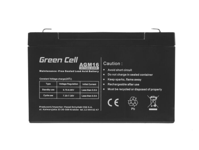 Green Cell AGM VRLA 6V 10Ah underhållsfri batteri för larmsystem. kassaapparat. leksaker. - Bild 3