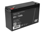 Green Cell AGM VRLA 6V 12Ah underhållsfri batteri för alarmsystem. kassaapparat. leksaker.