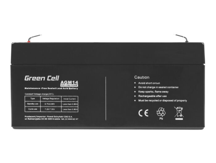 Green Cell AGM VRLA 6V 3.2Ah underhållsfri batteri för larmsystem. kassaapparat. leksaker. - Bild 4
