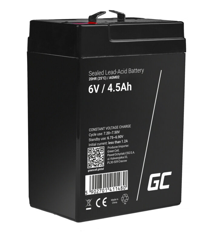 Green Cell AGM VRLA 6V 4.5Ah underhållsfri batteri för larmsystem. kassaapparat. leksaker. - Bild 1