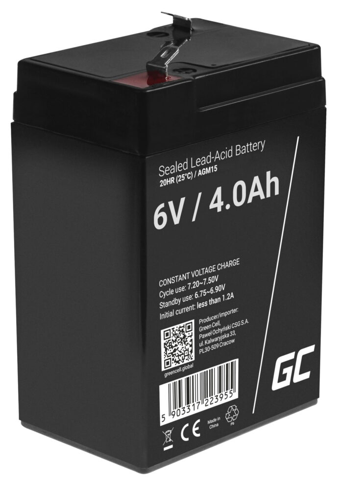Green Cell AGM VRLA 6V 4Ah underhållsfri batteri för larmsystem. kassaapparat. leksaker. - Bild 1