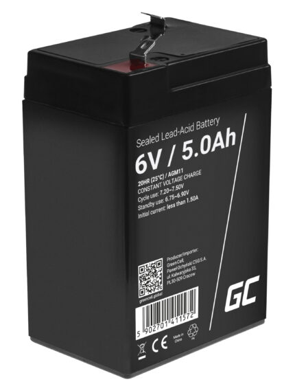 Green Cell AGM VRLA 6V 5Ah underhållsfri batteri för larmsystem. kassaapparat. leksaker.