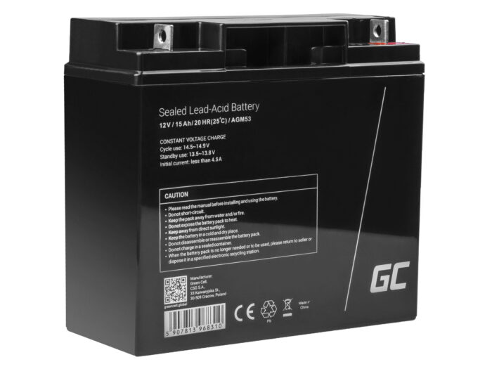 Green Cell AGM VRLA 12V 15Ah underhållsfri batteri för larmsystem. kassaapparat. leksaker. - Bild 1