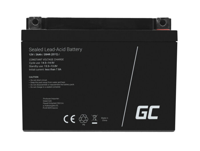 Green Cell AGM VRLA 12V 26Ah underhållsfri batteri för gräsklippare. skoter. båt. rullstol. - Bild 2