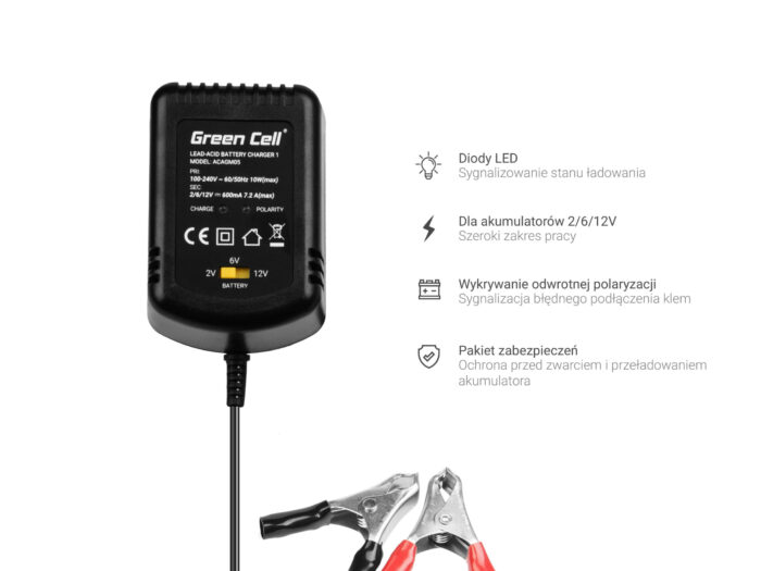 Green Cell Batteriladdare för AGM. Gel och Blysyra 2V / 6V / 12V (0.6A). - Bild 5