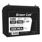 Green Cell CUBE AGM IP54 12V 75Ah VRLA Batteri Gel djupcykel powerchair fotovoltaisk fritidsbatteri husbil.