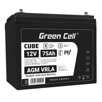Green Cell CUBE AGM IP54 12V 75Ah VRLA Batteri Gel djupcykel powerchair fotovoltaisk fritidsbatteri husbil.