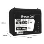 Green Cell CUBE AGM IP54 12V 75Ah VRLA Batteri Gel djupcykel powerchair fotovoltaisk fritidsbatteri husbil. - Bild 3