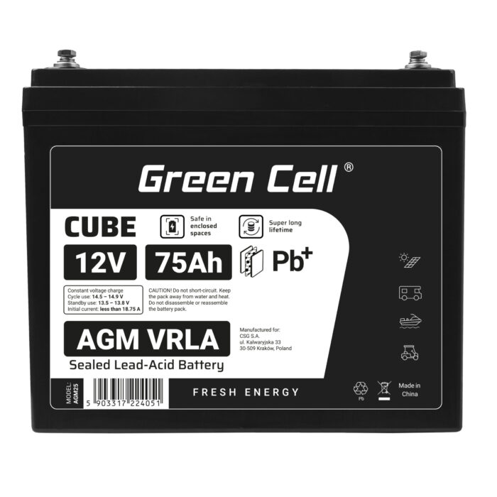 Green Cell CUBE AGM IP54 12V 75Ah VRLA Batteri Gel djupcykel powerchair fotovoltaisk fritidsbatteri husbil. - Bild 5