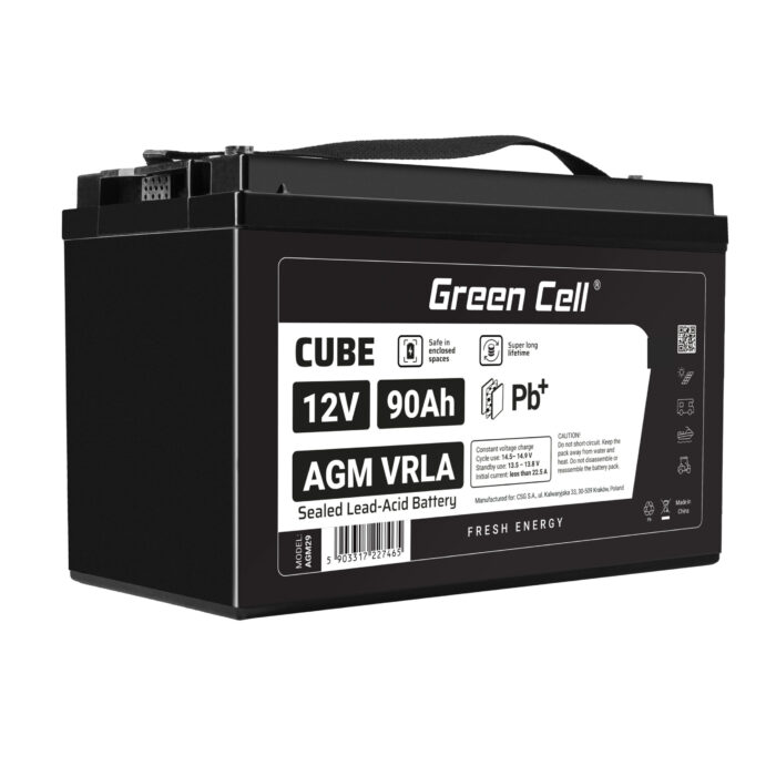 Green Cell CUBE AGM IP54 12V 90Ah VRLA Batteri Gel djupcykel skoter gräsklippare båt pråm gräsklippare traktor fiskebåt. - Bild 1